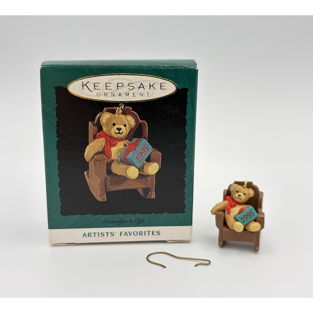 1995 Hallmark Keepsake Ornament Grandpa's Gift Teddy Bear Rocking Chair Vintage